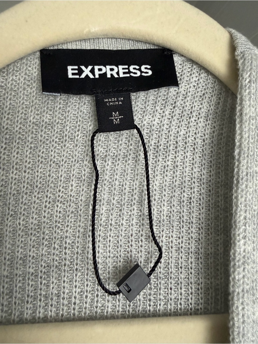 Express Light Gray Open-Front Long Ribbed Cardigan - Picture 5 of 5